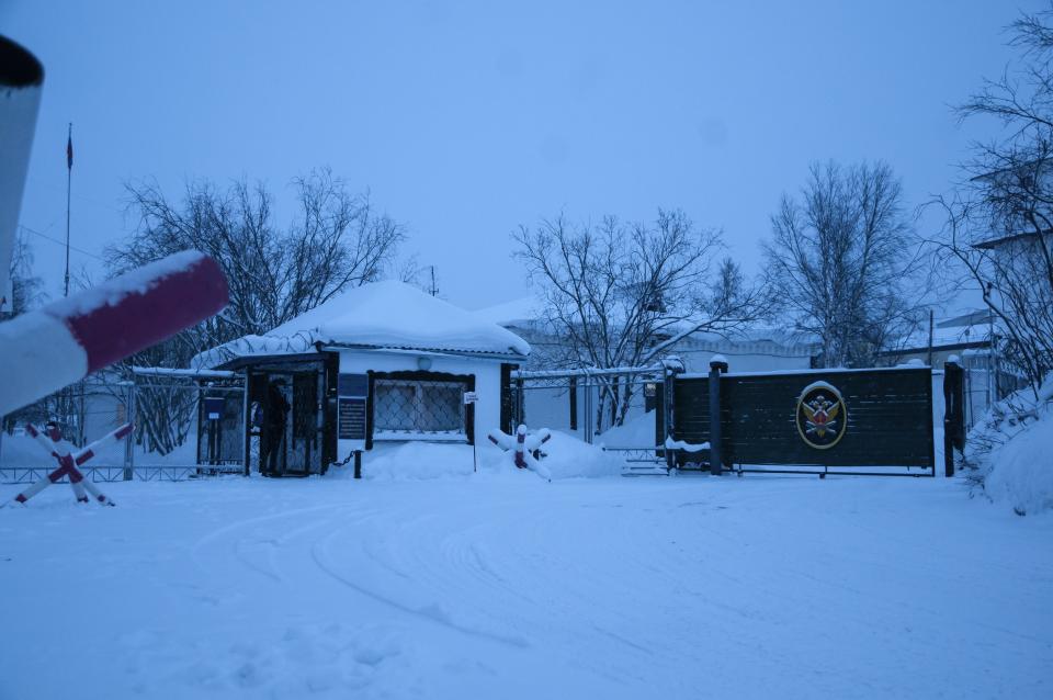 A view of the entrance of the Arctic penal colony where Navalny had been jailed.