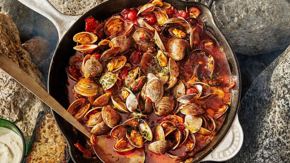 Clams with Spicy Tomato Broth and Garlic Mayo