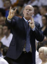 Charlotte Bobcats head coach Steve Clifford gestures during the first half in Game 1 of an opening-round NBA basketball playoff series against the Miami Heat, Sunday, April 20, 2014, in Miami. (AP Photo/Lynne Sladky)