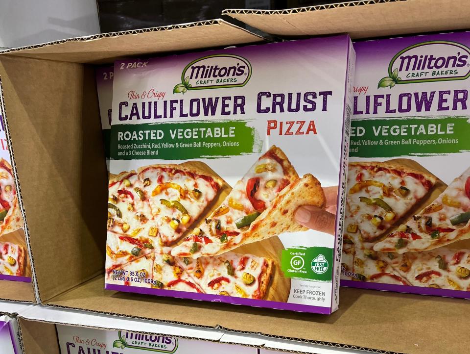cauliflower crust pizza in a display at costco