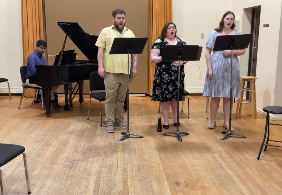 "The Saturday Sorrow" cast includes Cody Whiddon (Jesus Christ), Caitlin Ecuyer (Mary the Mother) and Leah Shewmaker (Mary Magdalene). The opera written by Tallahassee composer DaSean Stokes is being presented at FSU on May 8, 2024.