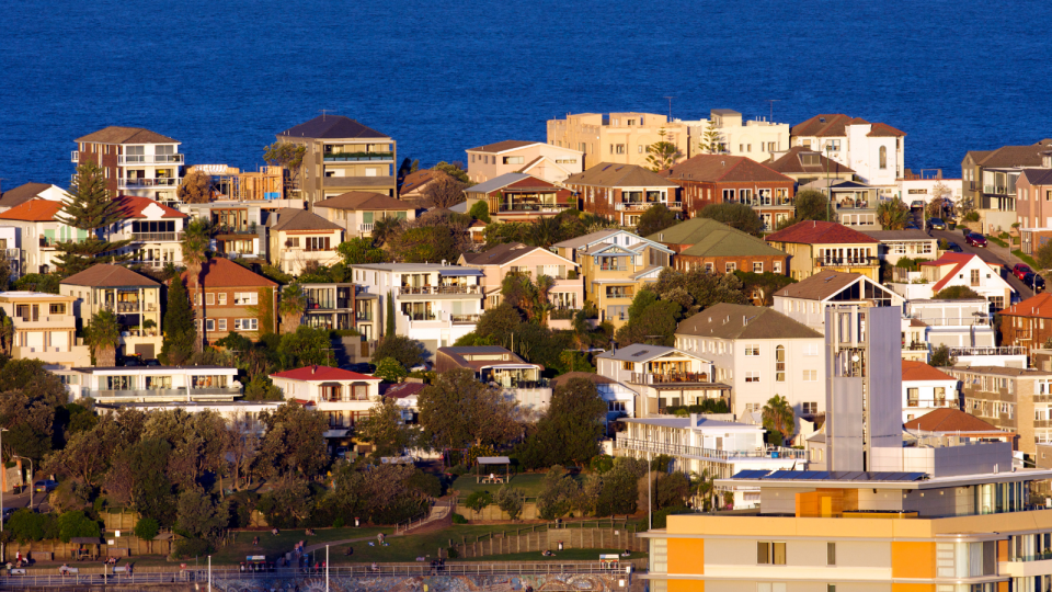 An aerial view of houses in Sydney's eastern suburbs.