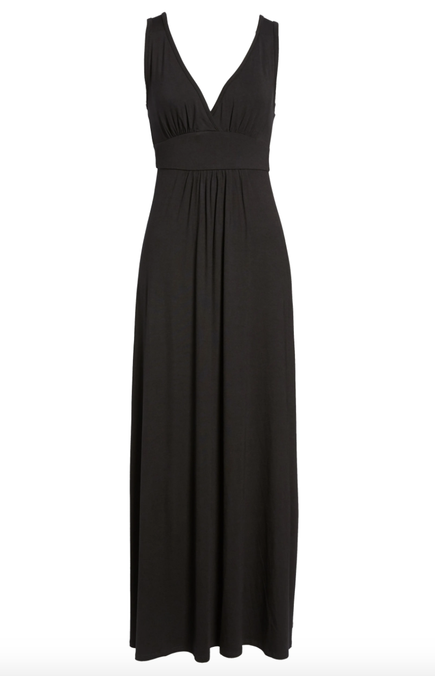 V-Neck Jersey Maxi Dress in Black