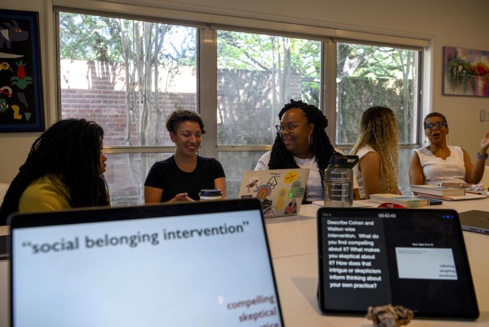 A weekly staff meeting is held by the Office of Diversity, Equity and Inclusion at Rice University in Houston, Texas, US, on Tuesday, Sept. 26, 2023. In June, Gov. Greg Abbott signed a bill that prohibits diversity, equity and inclusion offices in Texas public colleges and universities starting in 2024.