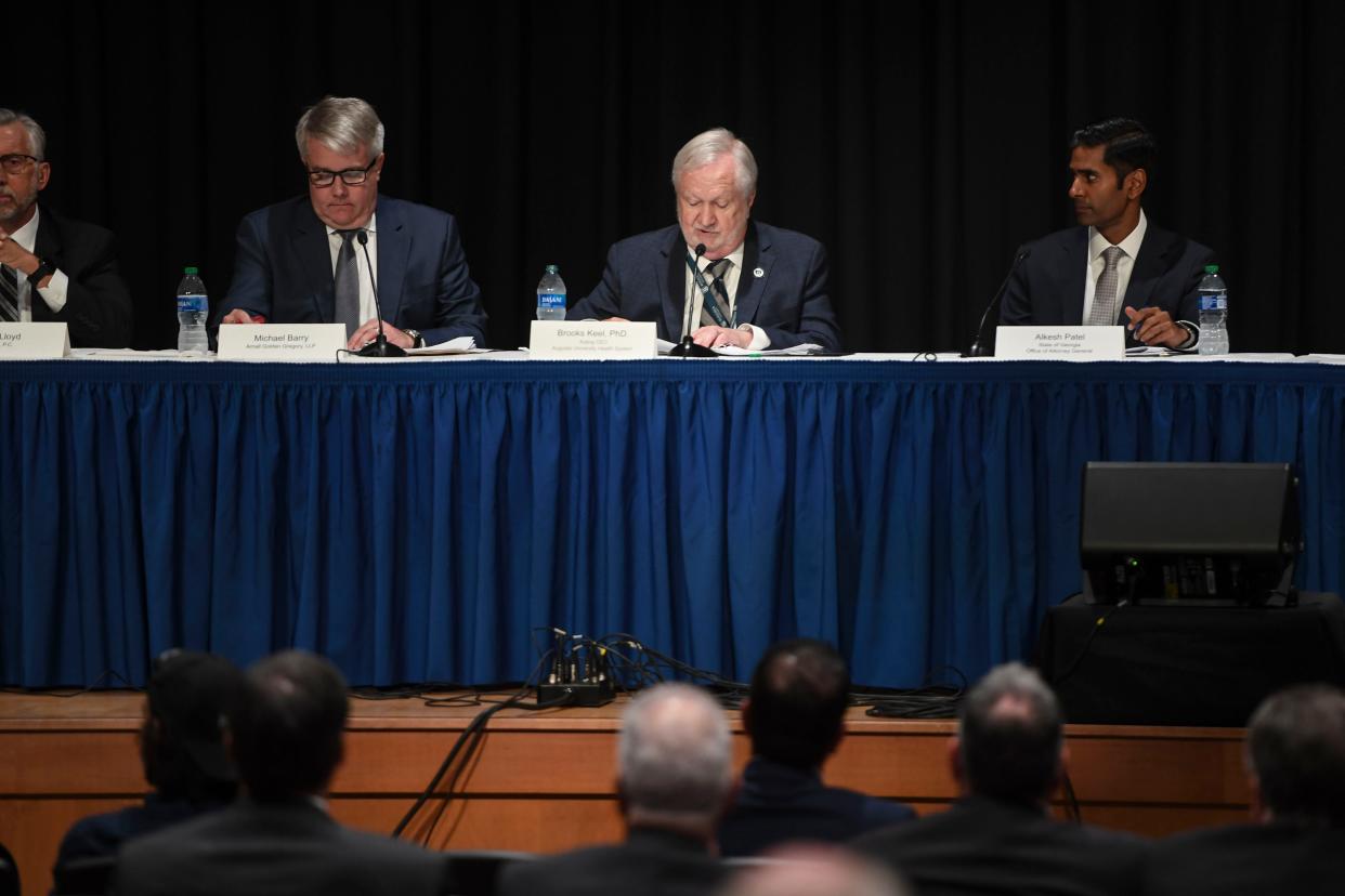FILE - Augusta University President Brooks Keel speaks during the public hearing for the Augusta University and Wellstar Health System merger on Tuesday, June 27, 2023.