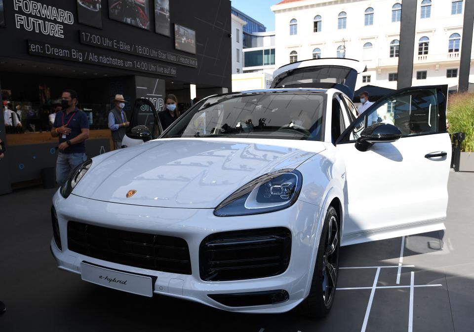A Porsche Cayenne e-hybrid car is on display at the International Motor Show (IAA) Germany, on September 8, 2021 in Munich, Germany.