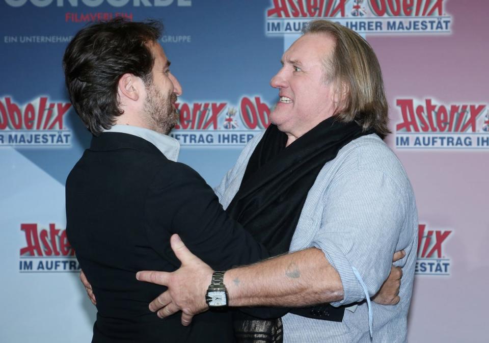 Edouard Baer and Gerard Depardieu attend ‘Asterix & Obelix: God Save Britannia’ photocall at Hotel de Rome on 1 October 2012 (Getty)