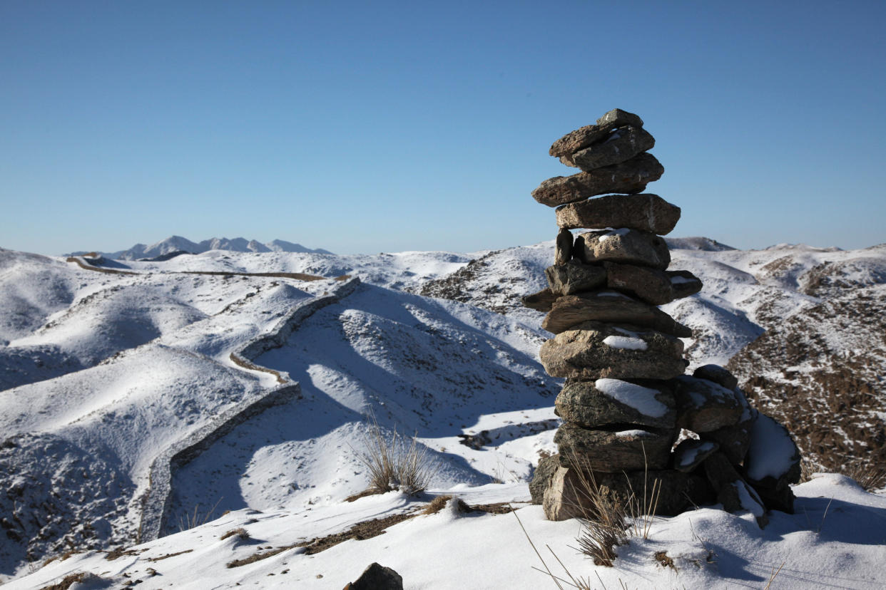 BAYANNUR, CHINA - JANUARY 06:  (CHINA OUT) A general view of the Great Wall relics built in Qin period on January 6, 2011 in Bayannur, Inner Mongolia Autonomous Region of China.  (Photo by Visual China Group via Getty Images/Visual China Group via Getty Images)