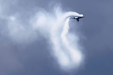 A Eurofighter Typhoon aircraft of the Austrian Air force performs during the AirPower 13 air show at the Hinterstoisser air base in Zeltweg in this June 28, 2013 file photo. REUTERS/Dominic Ebenbichler/Files