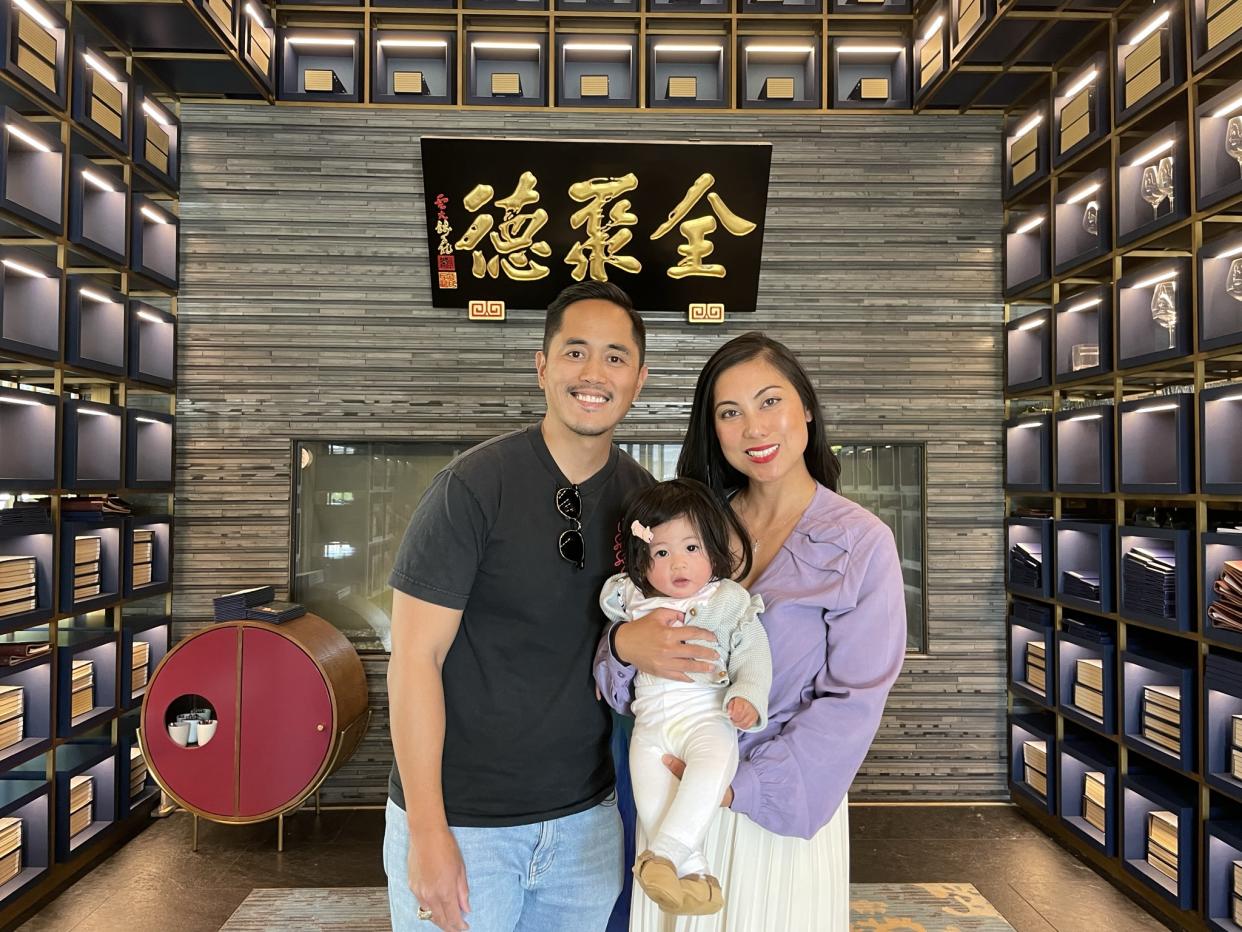 New Gerber Baby Maddie with her dad Jun, an Air Force lieutenant colonel and doctor, and her mom Crystal, a dentist.  (Courtesy Gerber)