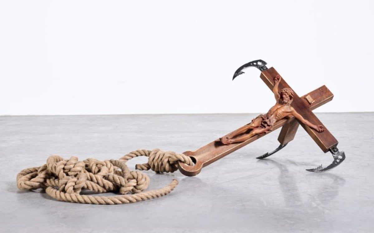 Grappling Hook, a sculpture by Banksy which sold for £93,750 at auction in 2019, is one of three of his works being held by Gwent police (www.sothebys.com)