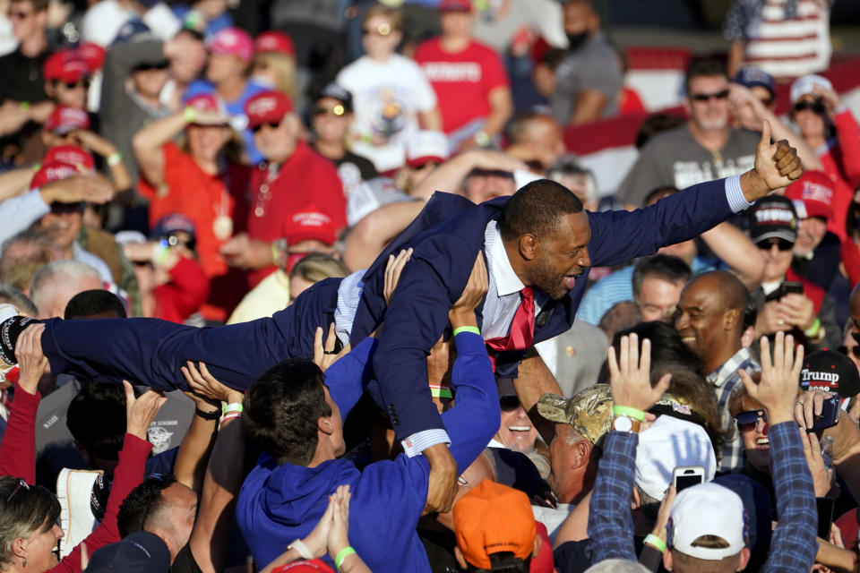 Georgia state Rep. Vernon Jones crowd-surfed during a campaign rally for President Donald Trump at Middle Georgia Regional Airport in Macon, Georgia. (Photo: ASSOCIATED PRESS)