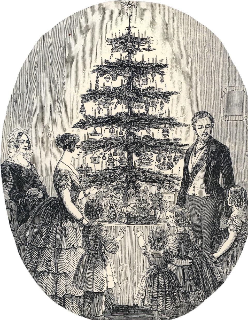 Queen Victoria and Prince Albert and their family celebrate the holiday with a Christmas tree.