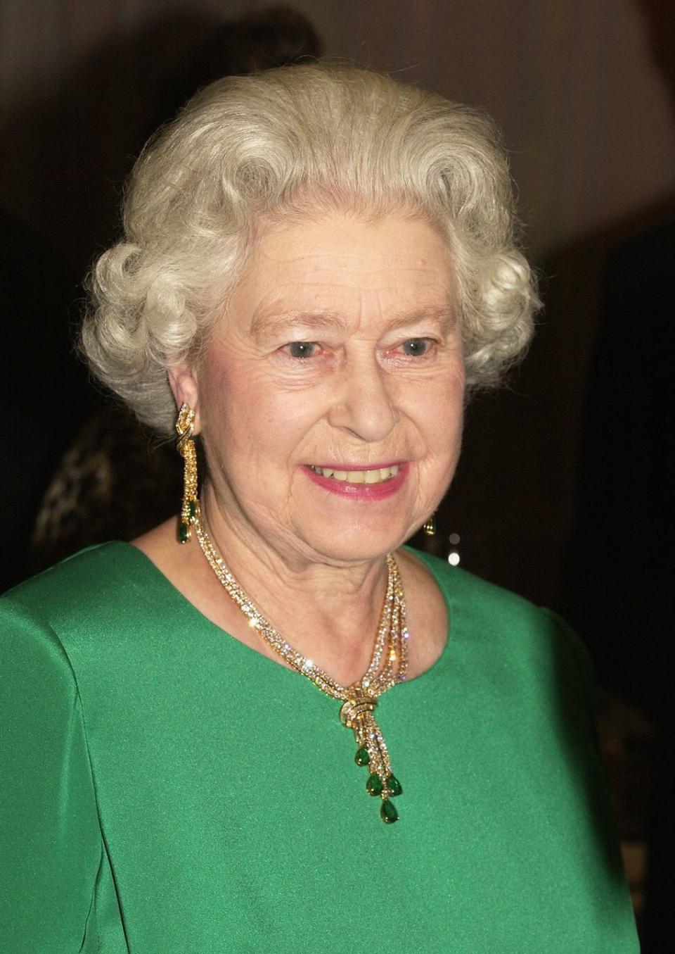 <p>Queen Elizabeth wore the gold Delhi Durbar set to a royal gala in Wales in 2004. The featured emeralds had once <a href="https://www.harpersbazaar.com/wedding/bridal-fashion/g23656976/best-royal-family-jewelry-of-all-time/?slide=24" rel="nofollow noopener" target="_blank" data-ylk="slk:belonged;elm:context_link;itc:0;sec:content-canvas" class="link ">belonged</a> to Queen Mary's grandmother. <br></p>