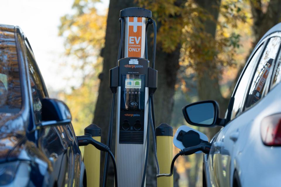 Electric Vehicle Charging Stations at Goffle Brook Park in Hawthorne, NJ on Thursday Oct. 26, 2023.