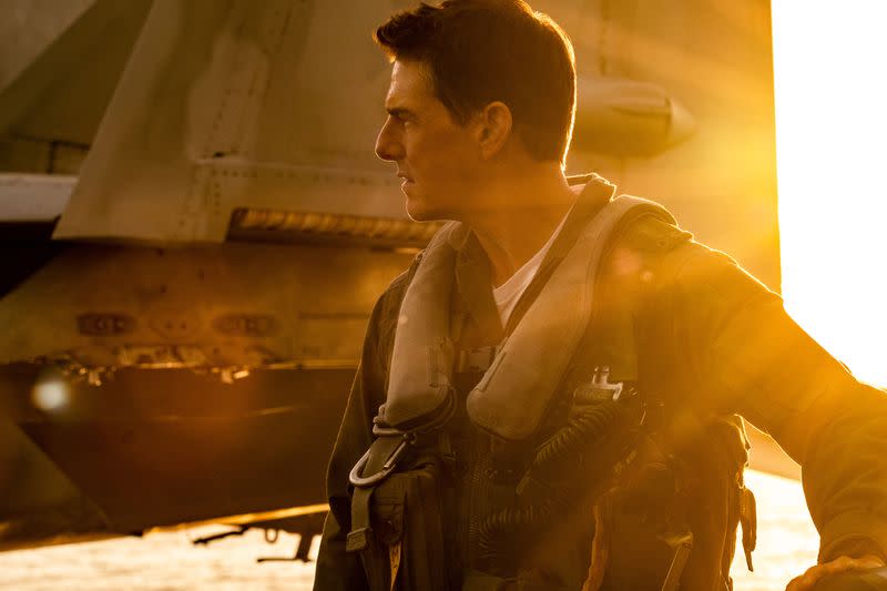 Tom Cruise is seen in an undated still from "Top Gun: Maverick"