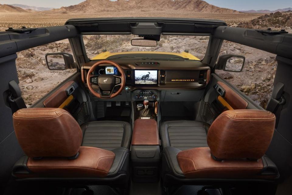 <p><a href="https://www.roadandtrack.com/new-cars/future-cars/a33296962/2021-ford-bronco-price-specs-release-date-hp/" rel="nofollow noopener" target="_blank" data-ylk="slk:The 2021 Ford Bronco is finally here;elm:context_link;itc:0;sec:content-canvas" class="link ">The 2021 Ford Bronco is finally here</a>. Aimed directly at the Jeep Wrangler, its interior has a bunch of cool features and useful design cues inside that we can't get enough of. Here are some of the coolest things we've learned about the SUV's cabin following Ford's announcement. </p>