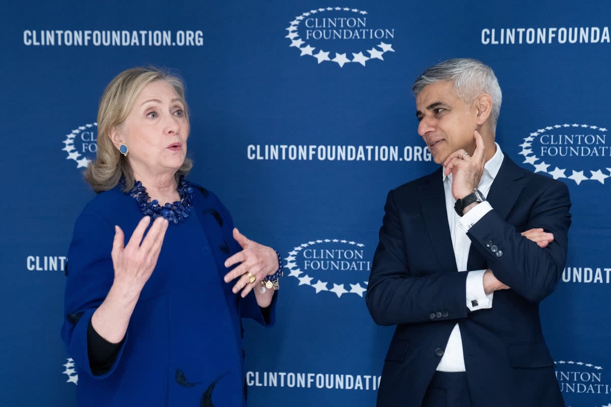 Sadiq Khan went on a trip to the USA in May 2022 - including a meeting with former US Secretary of State Hillary Clinton (PA)