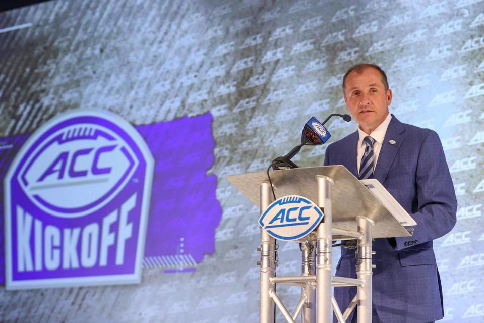 Atlantic Coast Conference commissioner Jim Phillips speaks during ACC media days in Charlotte last week.