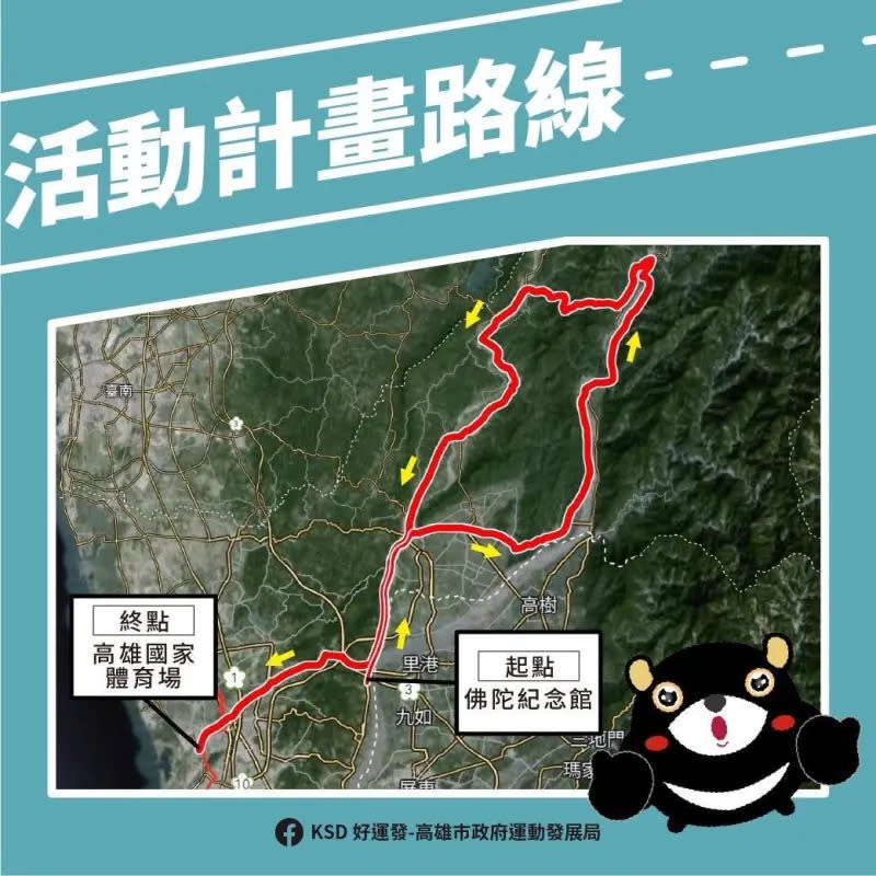 ▲2024 國際自由車環臺公路大賽最後一站高雄市站，自佛陀紀念館（起點）出發，終點為高雄國家體育場，全長約147公里。(圖／高市運發局提供)