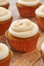 <p>If you are looking for a perfect pumpkin cupcake, look no further. These easy sweets are full of pumpkin spice and topped with a simple <a href="https://www.delish.com/cooking/recipe-ideas/recipes/a43385/cream-cheese-frosting-recipe/" rel="nofollow noopener" target="_blank" data-ylk="slk:cream cheese frosting;elm:context_link;itc:0;sec:content-canvas" class="link ">cream cheese frosting</a>. We love it topped with some cinnamon sugar, but more <a href="https://www.delish.com/cooking/recipe-ideas/a23573586/pumpkin-pie-spice-recipe/" rel="nofollow noopener" target="_blank" data-ylk="slk:pumpkin spice;elm:context_link;itc:0;sec:content-canvas" class="link ">pumpkin spice</a> would also be delicious. </p><p>Get the <strong><a href="https://www.delish.com/cooking/recipe-ideas/a28438880/easy-pumpkin-spice-cupcakes-recipe/" rel="nofollow noopener" target="_blank" data-ylk="slk:Pumpkin Spice Cupcakes recipe;elm:context_link;itc:0;sec:content-canvas" class="link ">Pumpkin Spice Cupcakes recipe</a>. </strong></p>