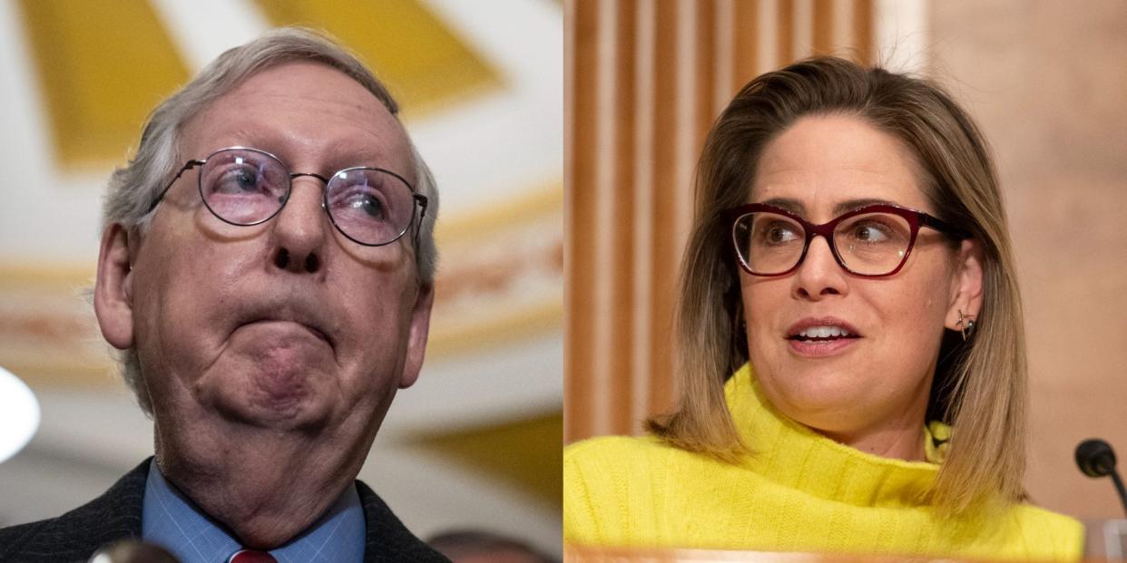 Senate Minority Leader Mitch McConnell and Independent Sen. Kyrsten Sinema of Arizona.