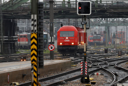 Trains of the national rail company OeBB are seen during a warning strike in a railway station in Vienna, Austria November 26, 2018. REUTERS/Leonhard Foeger