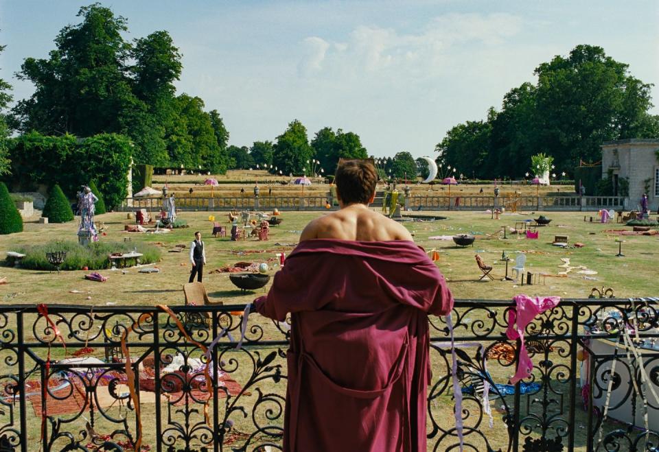 a person looking at a playground