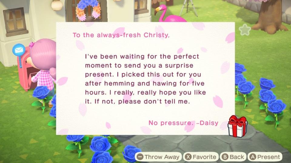 Animal Crossing photo of a letter from normal villager