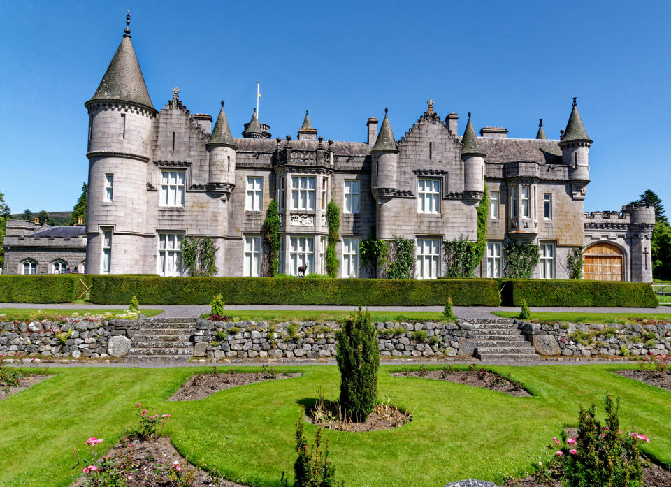 Balmoral Scottish Royal Scots baronial revival style castle and grounds in summer; Europe Great Britain, Scotland, Aberdeenshire, the Balmoral castle, summer residence of the British Royal Family - 17th of July 2021