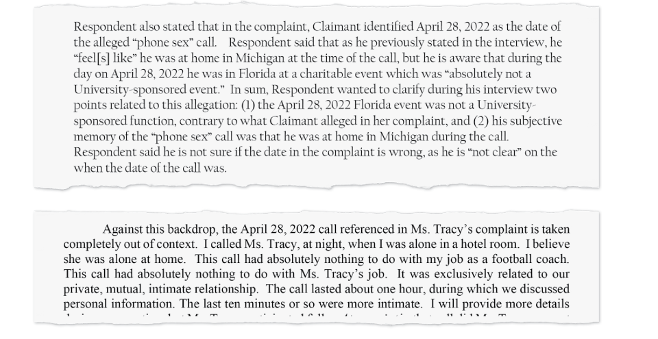Tucker told the investigator in his interview that he was at home when the April 28, 2022, phone call occurred, but a seven-page letter he had provided her the same day said he had been alone in a hotel.