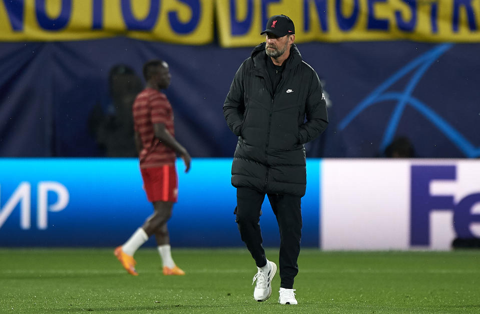 VILLARREAL, SPAIN - MAY 03: Jurgen Klopp of Liverpool during the UEFA Champions League Semi Final Leg two match between Villarreal and Liverpool at Estadio de la Ceramica on May 03, 2022 in Villarreal, Spain. (Photo by Stringer/Anadolu Agency via Getty Images)