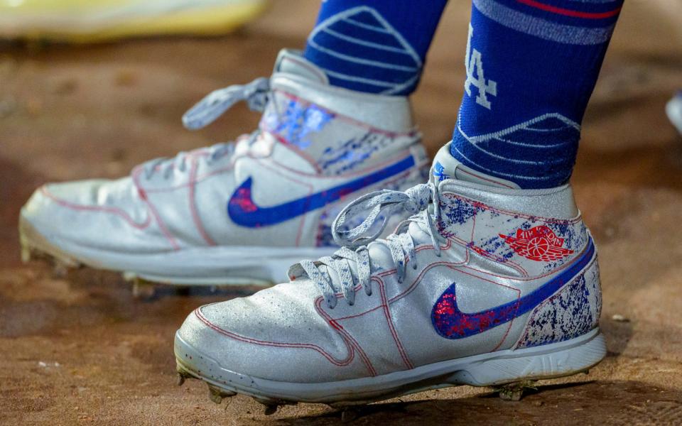 The custom Nike footwear of Los Angeles Dodgers shortstop Mookie Betts, Sept 15