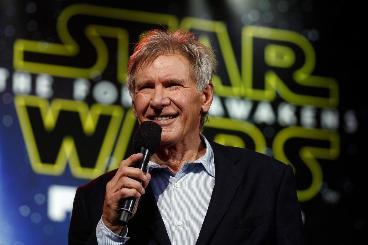 Harrison Ford attends a Star Wars: The Force Awakens fan event