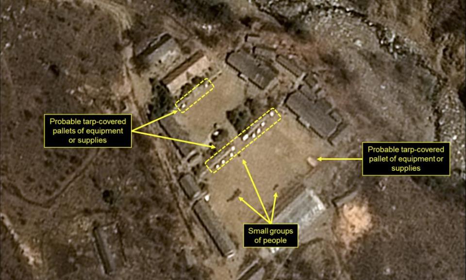 Satellite image released and notated by Airbus Defense & Space and 38 North shows increased activity at the Punggye-ri test site.