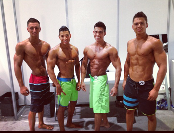 Backstage with other contestants at Mr Olympia Muscle & Fitness Search 2013. (Adrian Tan Photo)