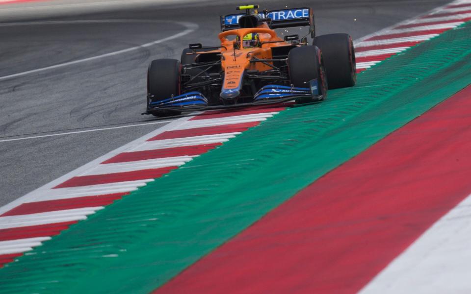 Mclaren driver Lando Norris of Britain steers his car during the first practice at the Red Bull Ring racetrack in Spielberg, Austria, Friday, June 25, 2021. The Styrian Formula One Grand Prix will be held on Sunday, June 27, 2021 - AP Photo/Darko Vojinovic