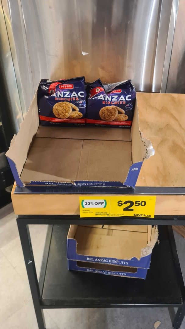 <span>Anzac biscuits for sale at a Woolworths store in Sydney on April 24, 2024</span>