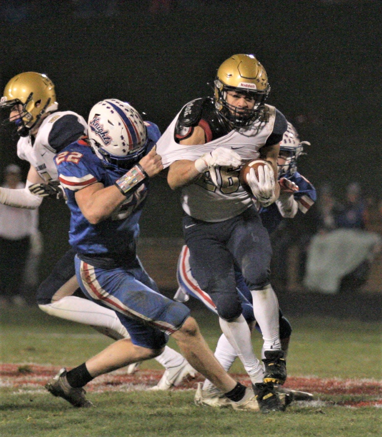 West Holmes' Elisha Baldridge makes a stop in the 2021 playoffs. He will be at the center of the Knights' defense against Triway.