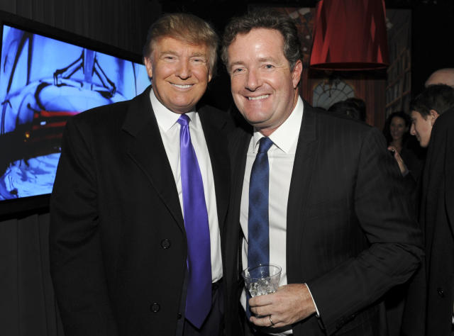 NEW YORK - NOVEMBER 10: Television Personality Donald Trump and journalist Piers Morgan attend the celebration of Perfumania and Kim Kardashian&#x00fffd;s appearance on NBC&#x00fffd;s 