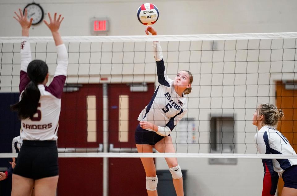 The Estero Wildcats compete against the Riverdale Raiders during a game at Estero High School on Tuesday, Oct. 3, 2023.