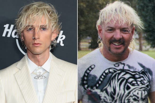 <p>Dimitrios Kambouris/Getty; Netflix</p> Machine Gun Kelly and Joe Exotic