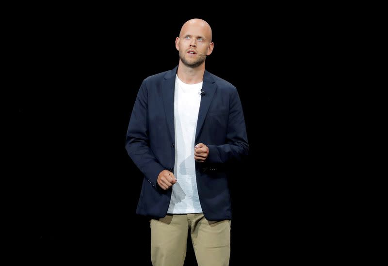 FILE PHOTO: FILE PHOTO: Daniel Ek, CEO of Spotify speaks at a Samsung product launch event in Brooklyn