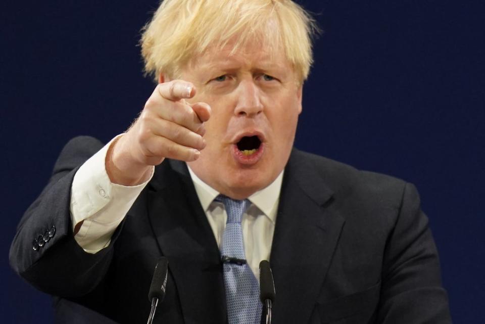 Boris Johnson delivers his keynote speech to the Conservative Party conference (Jacob King/PA) (PA Wire)