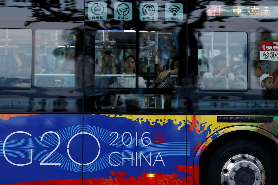 Passengers are seen on a bus near the West Lake, before G20 Summit in Hangzhou, Zhejiang Province, China August 31, 2016.