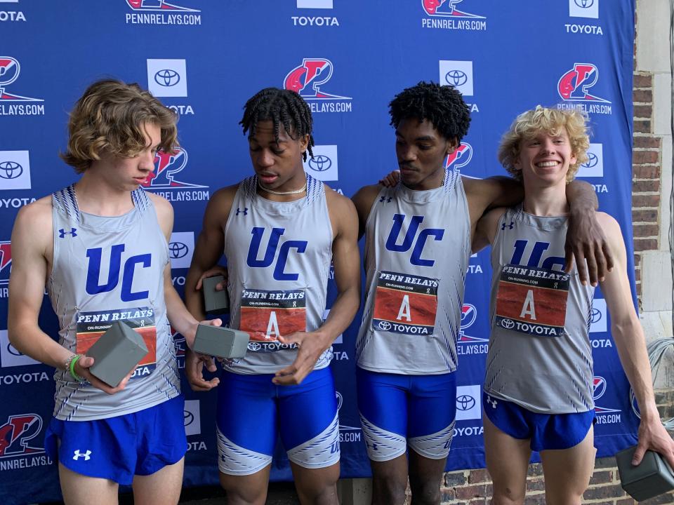 Union Catholic's distance medley: Jimmy Wischusen, Nick Givan, Myles Plummer and Shane Brosnan