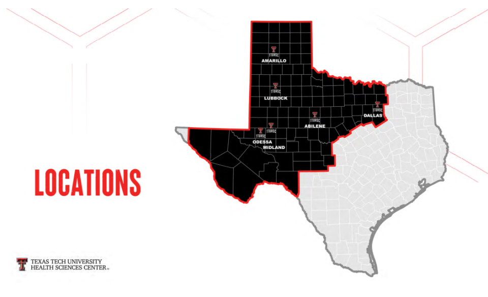 Texas Tech Health Sciences Center has its main campus located in Lubbock with 5 additional regional campuses that serve 121 counties with an estimated population of 10 million people — 30% of Texas's population.