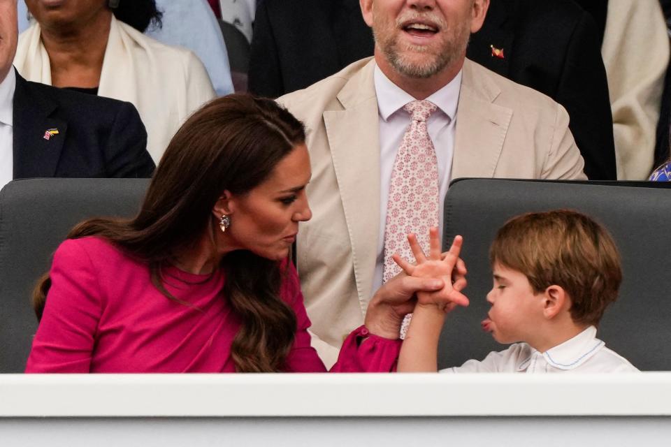 Duchess Kate reprimands a cheeky Prince Louis at the Platinum Jubilee Pageant on June 5, 2022.