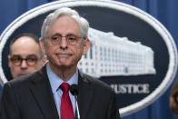 Attorney General Merrick Garland speaks during a news conference at the Department of Justice headquarters in Washington, Thursday, May 23, 2024. The Justice Department has filed a sweeping antitrust lawsuit against Ticketmaster and parent company Live Nation Entertainment, accusing them of running an illegal monopoly over live events in America and driving up prices for fans. The lawsuit was filed Thursday in New York and was brought with 30 state and district attorneys general. (AP Photo/Jose Luis Magana)