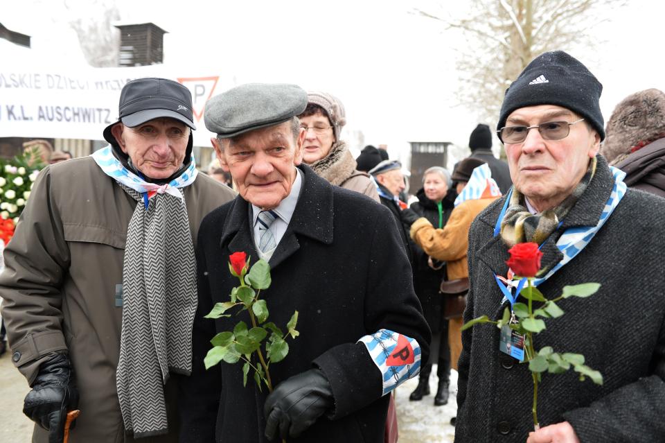 Auschwitz survivors arrive to attend fesitivities to mark the 70th anniversary of the Nazi death camp's liberation on January 27, 2015 at the Auschwitz-Birkenau memorial site in Oswiecim, Poland. Seventy years after the liberation of Auschwitz, ageing survivors and dignitaries gather at the site synonymous with the Holocaust to honour victims and sound the alarm over a fresh wave of anti-Semitism.